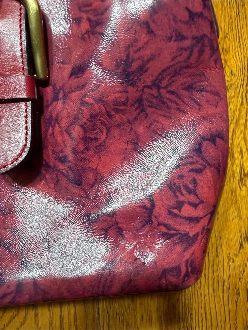 Patricia Nash Irving Leather Satchel rose print purse. Crossbody strap missing